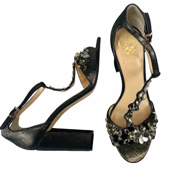 Vince Camuto Serafine Jeweled Suede T-Strap Heels - Picture 3 of 16
